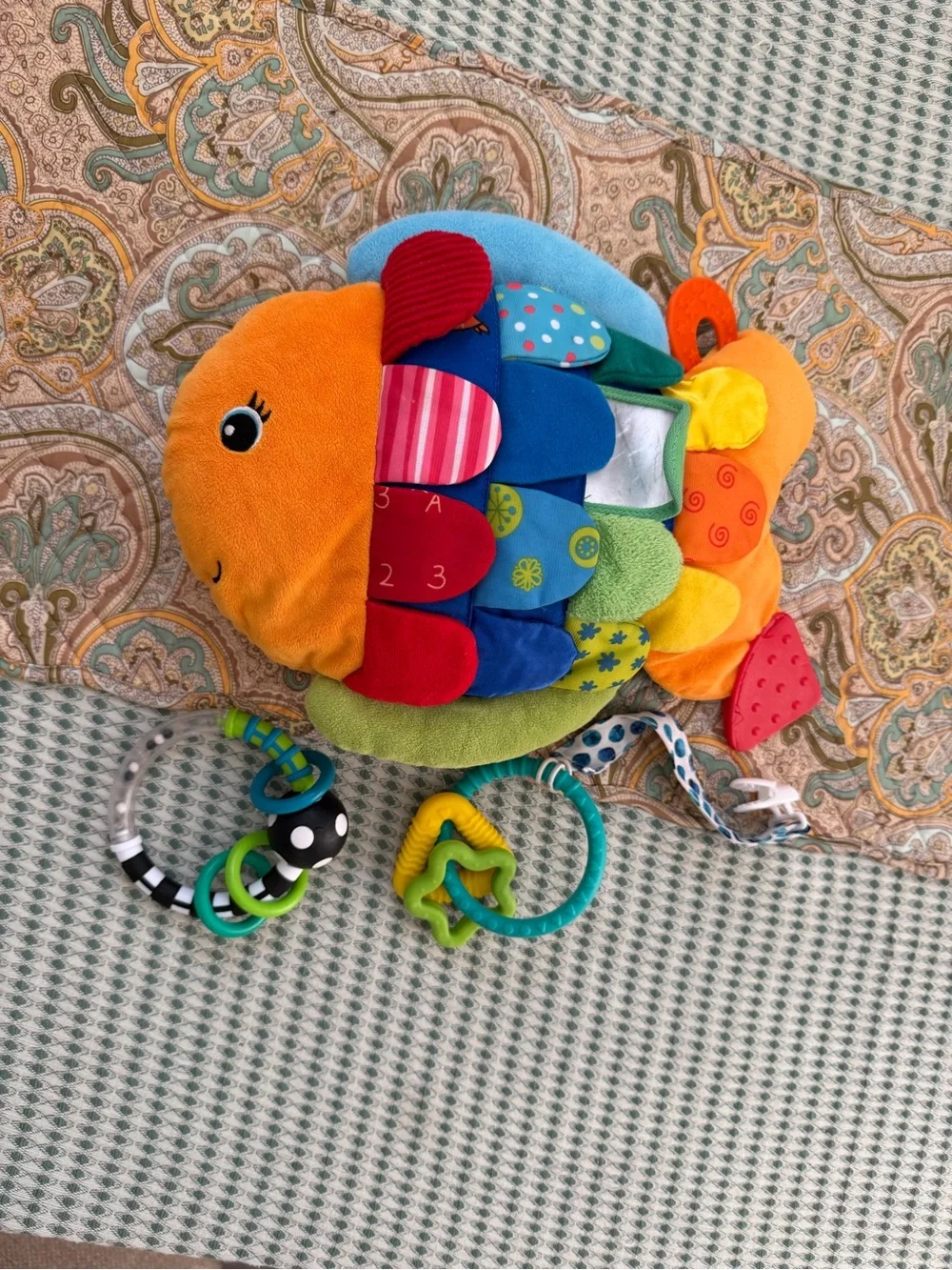 Melissa & Doug Flip Fish, Sassy Baby Rattlin Ring, Teething Baby toys bundle